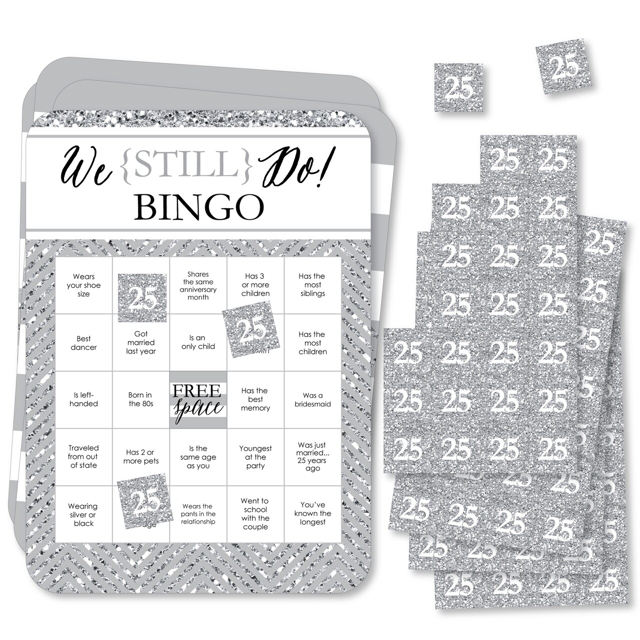 Big Dot of Happiness We Still Do - 25th Wedding Anniversary - Find the Guest Bingo Cards and Markers - Anniversary Party Bingo Game - Set of 18